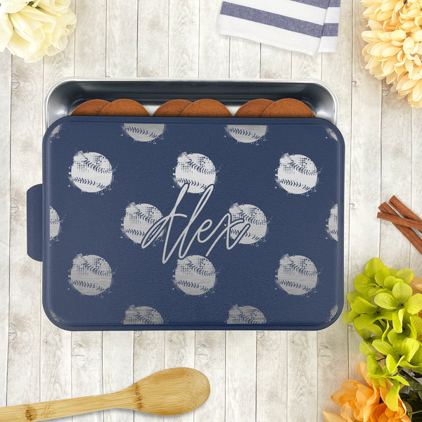 Softball Aluminum Baking Pan - Navy Lid - LIFESTYLE