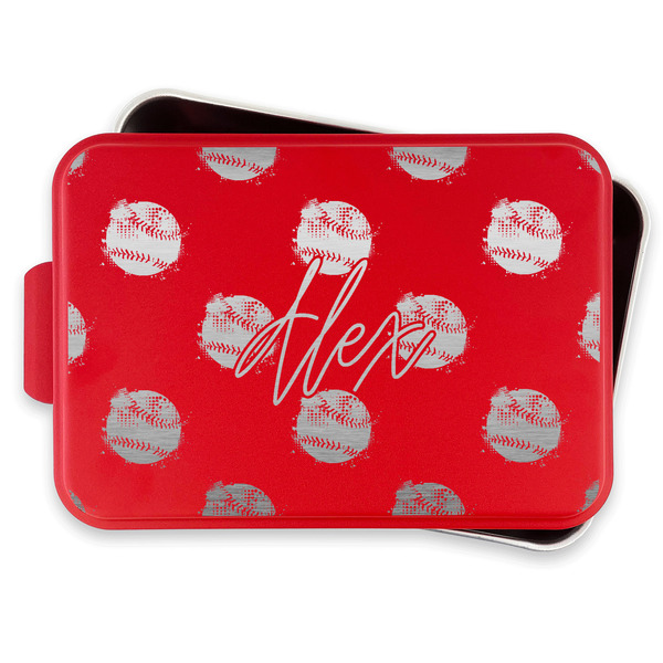 Softball Aluminum Baking Pan - Red Lid - FRONT w/lif off