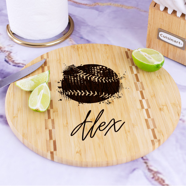 Softball Bamboo Cutting Board - In Context