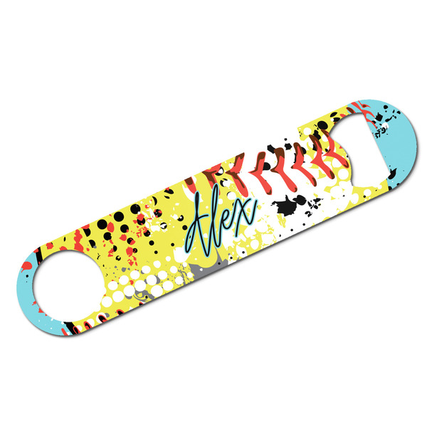 Custom Softball Bar Bottle Opener - White w/ Name or Text