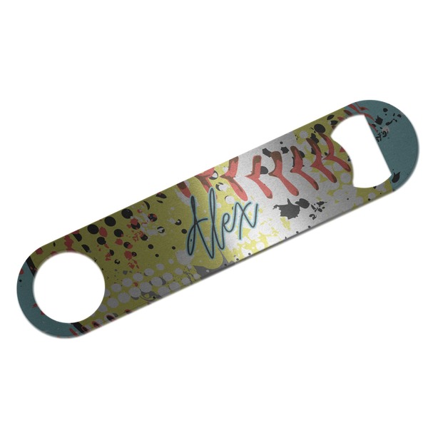 Custom Softball Bar Bottle Opener - Silver w/ Name or Text
