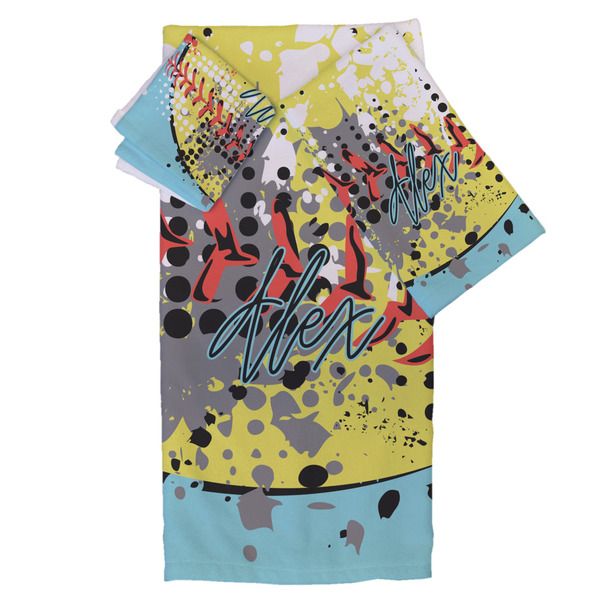 Custom Softball Bath Towel Set - 3 Pcs (Personalized)