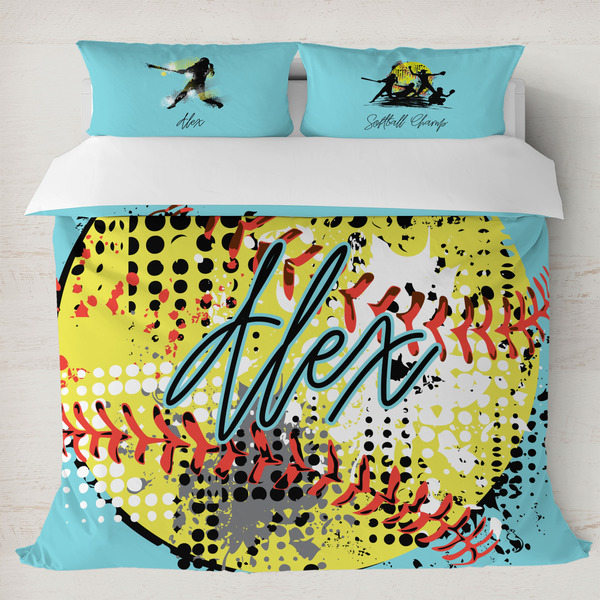 Custom Softball Duvet Cover Set - King (Personalized)