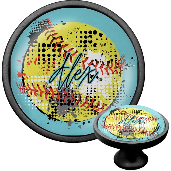 Custom Softball Cabinet Knob (Black) (Personalized)