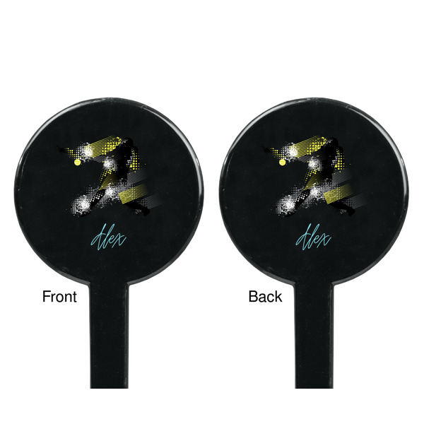 Softball Black Plastic 7" Stir Stick - Double Sided - Round - Front & Back