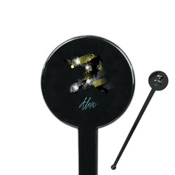 Softball 7" Round Plastic Stir Sticks - Black - Single Sided (Personalized)