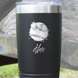 Softball 20 oz Stainless Steel Tumbler - Black - Double Sided (Personalized)