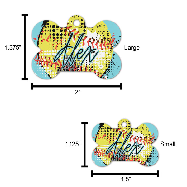 Softball Bone Shaped Dog ID Tag - Large - Scale