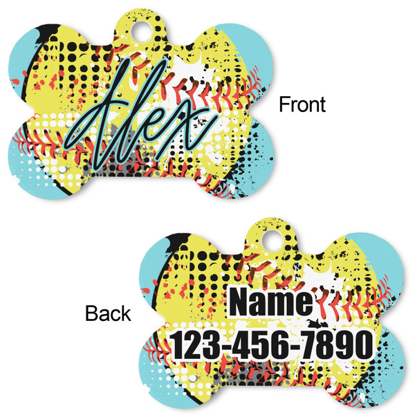 Softball Bone Shaped Dog Tag - Front & Back
