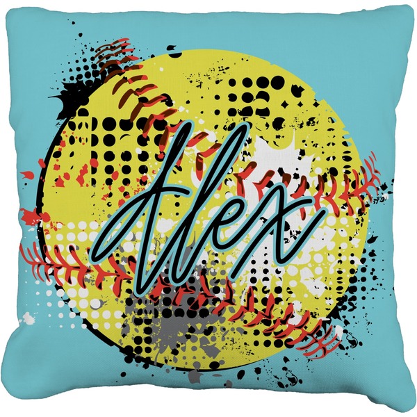 Custom Softball Faux-Linen Throw Pillow 16" (Personalized)