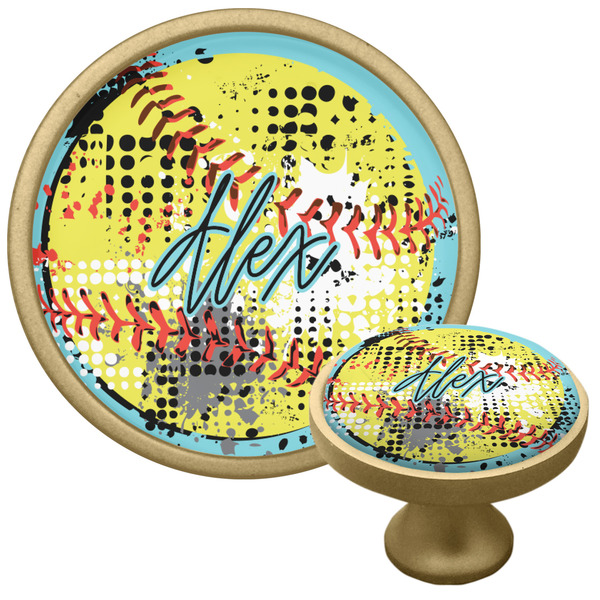 Softball Cabinet Knob - Gold - Multi Angle