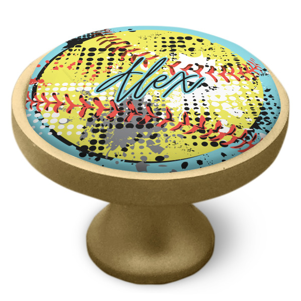 Softball Cabinet Knob - Gold - Side