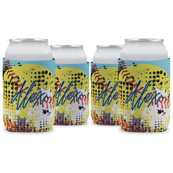 Softball Can Cooler (12 oz) - Set of 4 w/ Name or Text