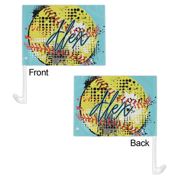 Softball Car Flag - 11" x 8" - Front & Back View