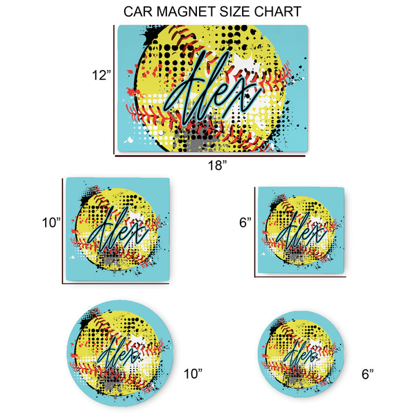 Softball Car Magnets - SIZE CHART