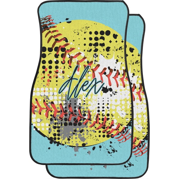 Custom Softball Car Floor Mats (Front Seat) (Personalized)