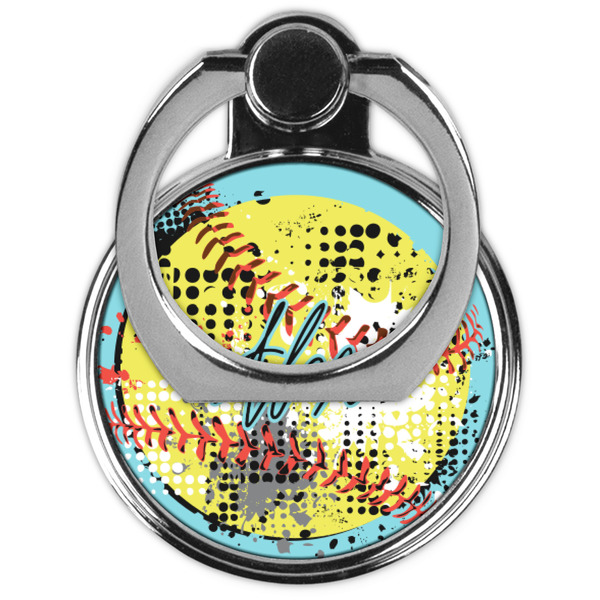 Softball Cell Phone Ring Stand & Holder - Front (Collapsed)