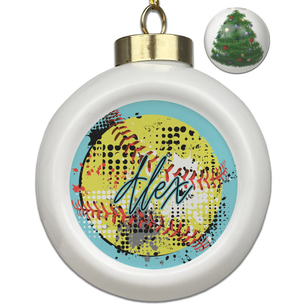 Custom Softball Ceramic Ball Ornament - Christmas Tree (Personalized)
