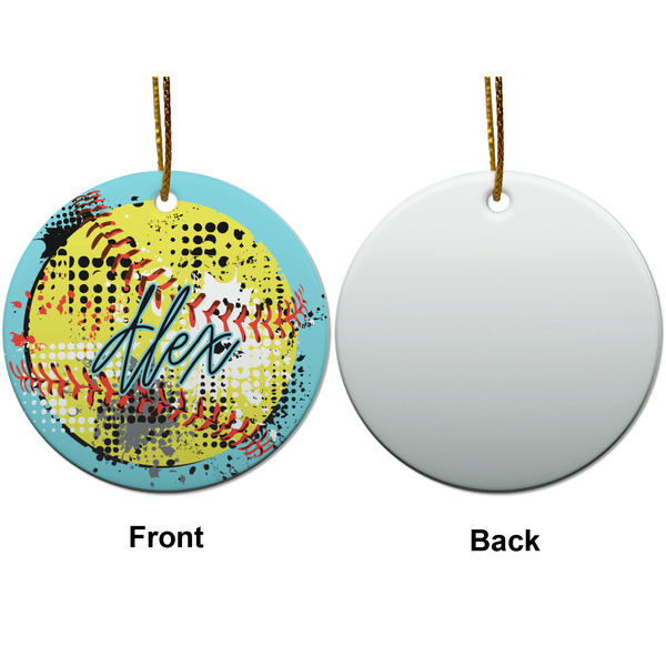 Softball Ceramic Flat Ornament - Circle Front & Back (APPROVAL)
