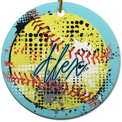Softball Round Ceramic Ornament w/ Name or Text
