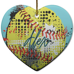 Softball Heart Ceramic Ornament w/ Name or Text