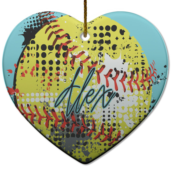 Custom Softball Heart Ceramic Ornament w/ Name or Text