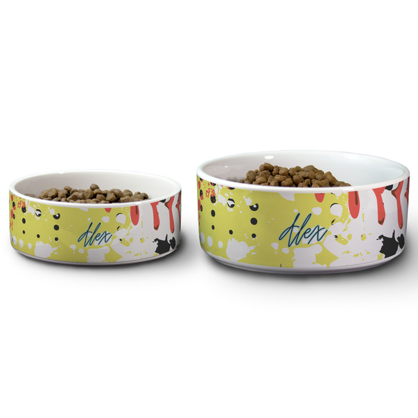 Softball Ceramic Dog Bowls - Size Comparison