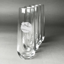 Softball Champagne Flute - Stemless Engraved - Set of 4 (Personalized)
