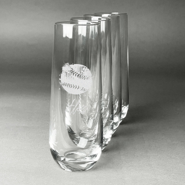 Custom Softball Champagne Flute - Stemless Engraved - Set of 4 (Personalized)