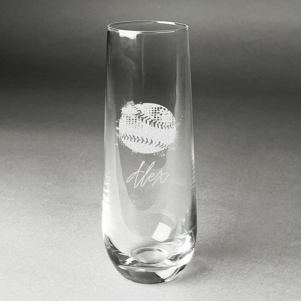 Custom Softball Champagne Flute - Stemless Engraved (Personalized)