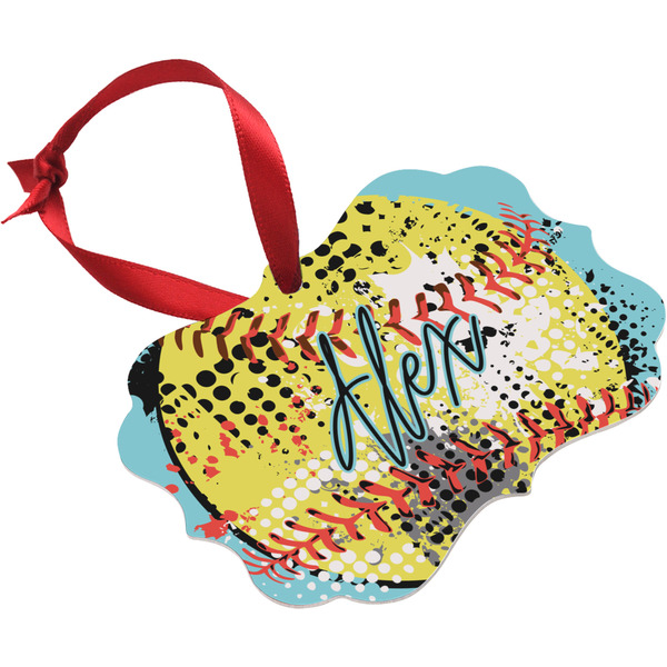 Softball Christmas Ornament (Angle View)