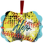 Softball Metal Frame Ornament - Double Sided w/ Name or Text
