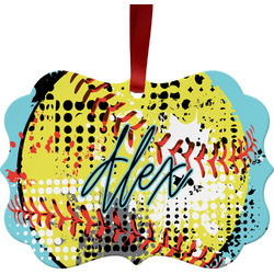 Softball Metal Frame Ornament - Double Sided w/ Name or Text