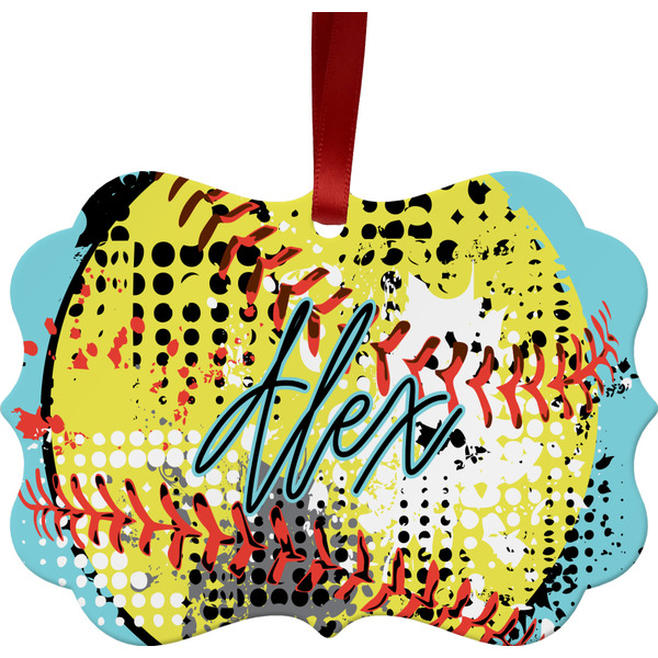 Custom Softball Metal Frame Ornament - Double Sided w/ Name or Text