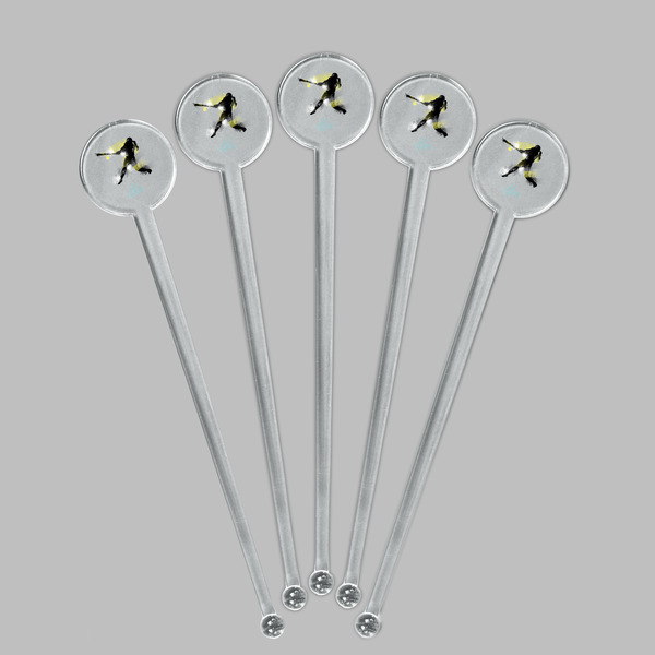 Softball Clear Plastic 7" Stir Stick - Round - Fan View