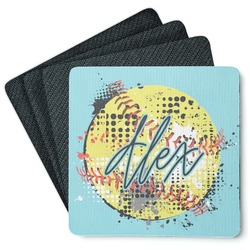 Softball Square Rubber Backed Coasters - Set of 4 (Personalized)
