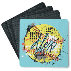Softball Square Rubber Backed Coasters - Set of 4 (Personalized)