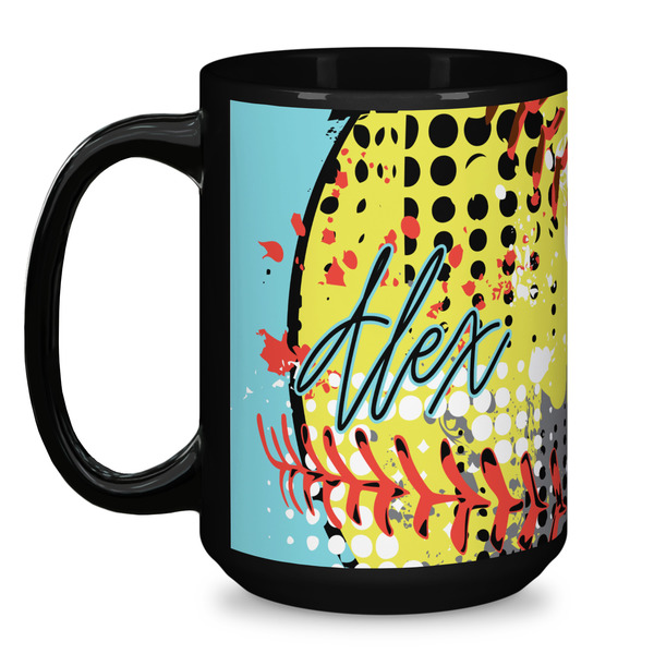 Softball Coffee Mug - 15 oz - Black