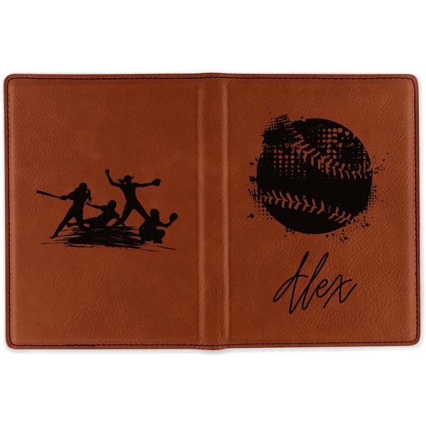 Softball Cognac Leather Passport Holder Outside Double Sided - Apvl