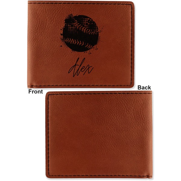 Softball Cognac Leatherette Bifold Wallets - Front and Back Single Sided - Apvl