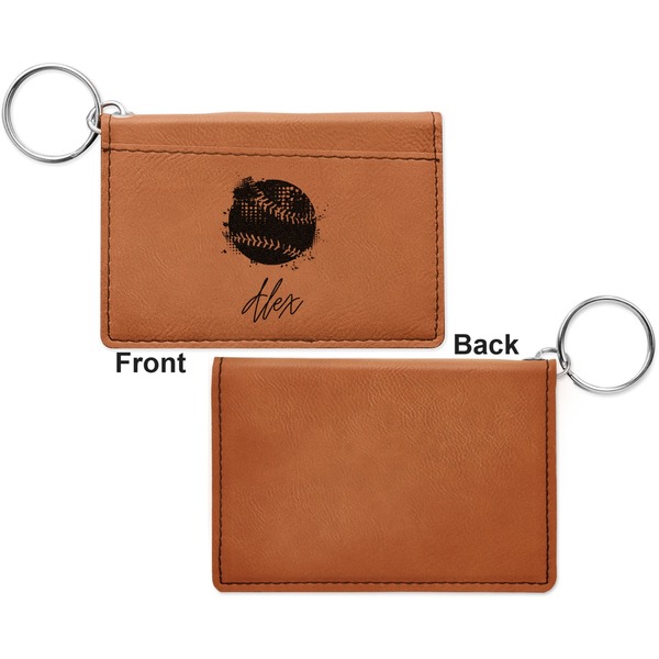 Softball Cognac Leatherette Keychain ID Holders - Front Apvl