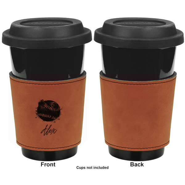 Softball Cognac Leatherette Mug Sleeve - Single Sided Apvl