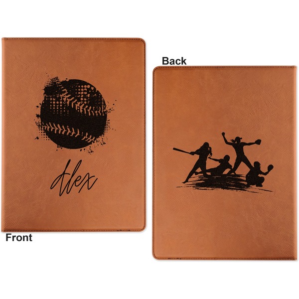 Softball Cognac Leatherette Portfolios with Notepad - Small - Double Sided- Apvl