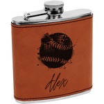 Softball Leatherette Wrapped Stainless Steel Flask (Personalized)