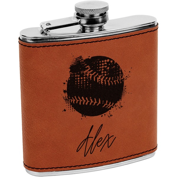 Custom Softball Leatherette Wrapped Stainless Steel Flask (Personalized)