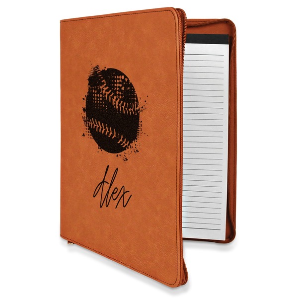 Custom Softball Leatherette Zipper Portfolio with Notepad (Personalized)