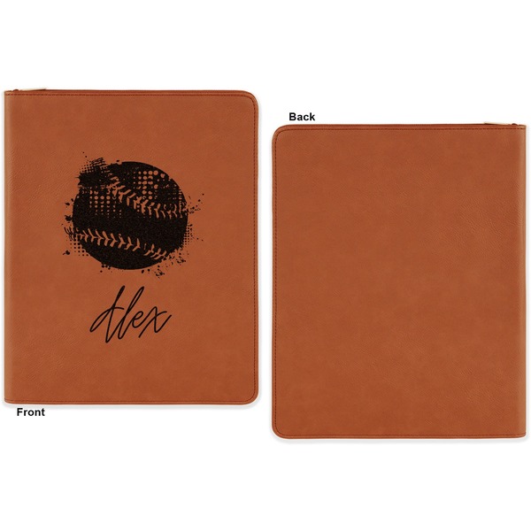 Softball Cognac Leatherette Zipper Portfolios with Notepad - Single Sided - Apvl