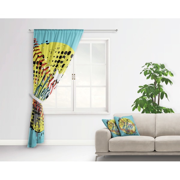 Softball Curtain With Window and Rod - in Room Matching Pillow
