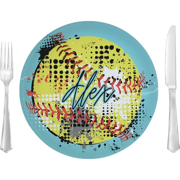 Custom Softball Glass Lunch / Dinner Plate 10" (Personalized)