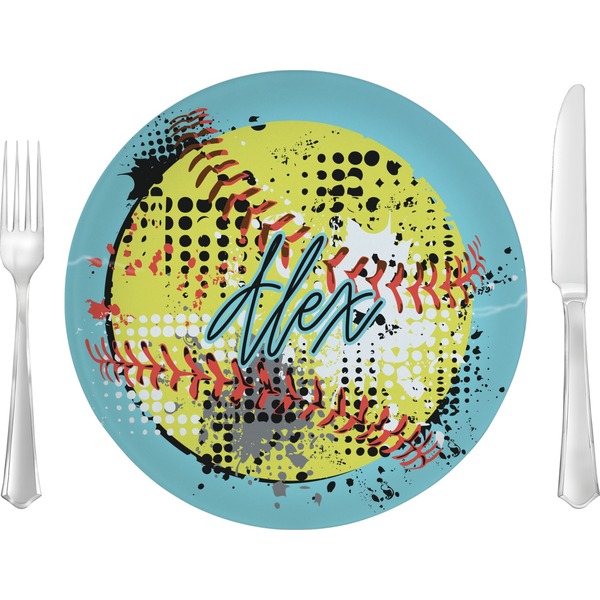 Custom Softball 10" Glass Lunch / Dinner Plates - Single or Set (Personalized)